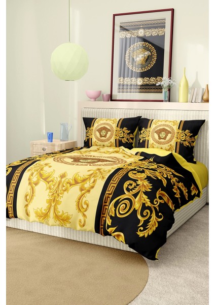 Marka Nevresim Takımı Çift Kişilik Pamuklu Saten Kumaş 6 Parça 3D Dijital Baskı Duvet Cover Set Model No:94