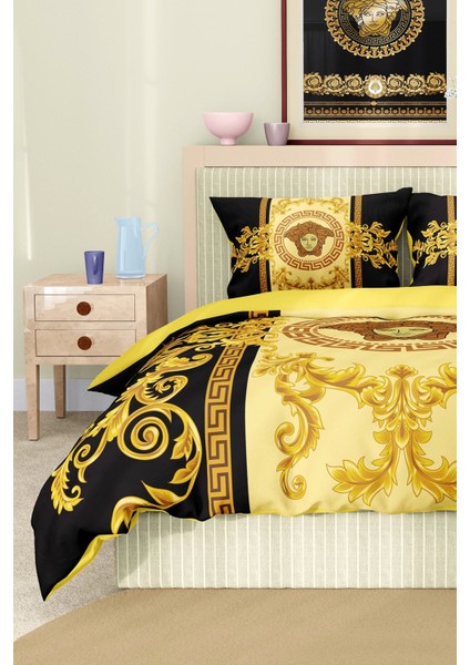 Marka Nevresim Takımı Çift Kişilik Pamuklu Saten Kumaş 6 Parça 3D Dijital Baskı Duvet Cover Set Model No:94