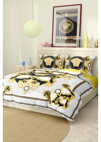 Marka Nevresim Takımı Çift Kişilik Pamuklu Saten Kumaş 6 Parça 3D Dijital Baskı Duvet Cover Set Model No:95