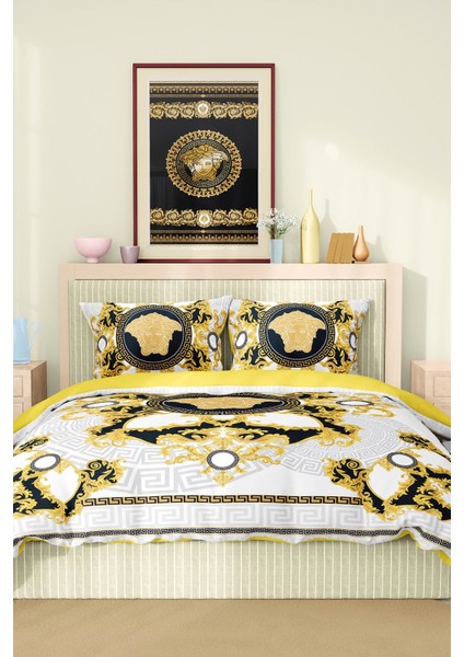 Marka Nevresim Takımı Çift Kişilik Pamuklu Saten Kumaş 6 Parça 3D Dijital Baskı Duvet Cover Set Model No:95
