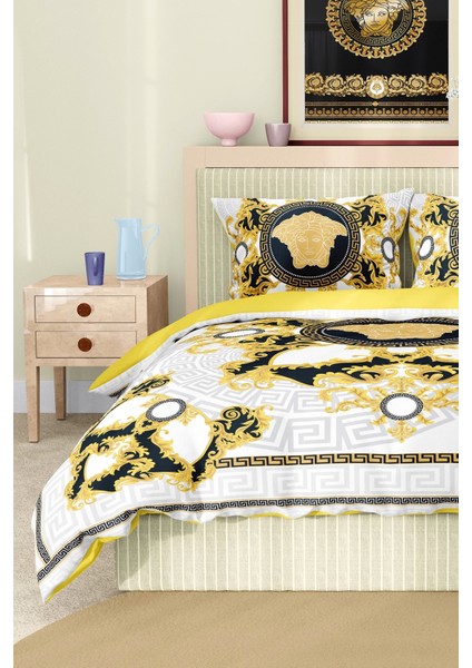 Marka Nevresim Takımı Çift Kişilik Pamuklu Saten Kumaş 6 Parça 3D Dijital Baskı Duvet Cover Set Model No:95