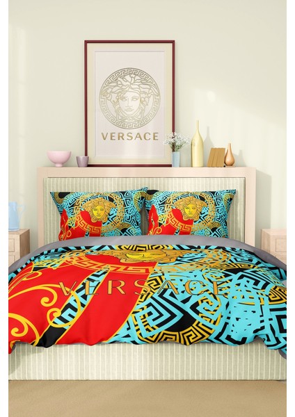 Marka Nevresim Takımı Çift Kişilik Pamuklu Saten Kumaş 6 Parça 3D Dijital Baskı Duvet Cover Set Model NO:105