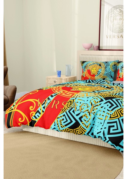 Marka Nevresim Takımı Çift Kişilik Pamuklu Saten Kumaş 6 Parça 3D Dijital Baskı Duvet Cover Set Model NO:105