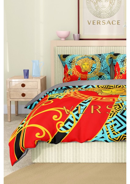 Marka Nevresim Takımı Çift Kişilik Pamuklu Saten Kumaş 6 Parça 3D Dijital Baskı Duvet Cover Set Model NO:105