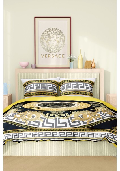 Marka Nevresim Takımı Çift Kişilik Pamuklu Saten Kumaş 6 Parça 3D Dijital Baskı Duvet Cover Set Model No:91