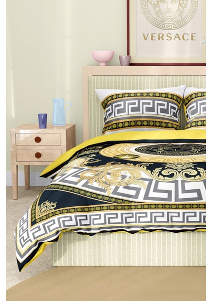Marka Nevresim Takımı Çift Kişilik Pamuklu Saten Kumaş 6 Parça 3D Dijital Baskı Duvet Cover Set Model No:91