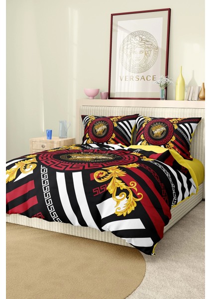 Marka Nevresim Takımı Çift Kişilik Pamuklu Saten Kumaş 6 Parça 3D Dijital Baskı Duvet Cover Set Model No:99