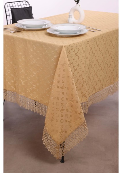 L.v Vuitton Masa Örtüsü 160*220 cm "brode Güpürlü" Kdk Iplik Özel Jakar Dokuma Dertsiz Leke Tutmaz