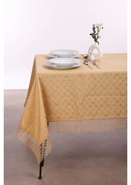 L.v Vuitton Masa Örtüsü 160*220 cm "brode Güpürlü" Kdk Iplik Özel Jakar Dokuma Dertsiz Leke Tutmaz