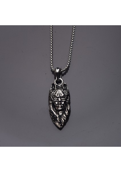 Kızıl Dereli Kurt Erkek Çelik Kolye Takı Aksesuar