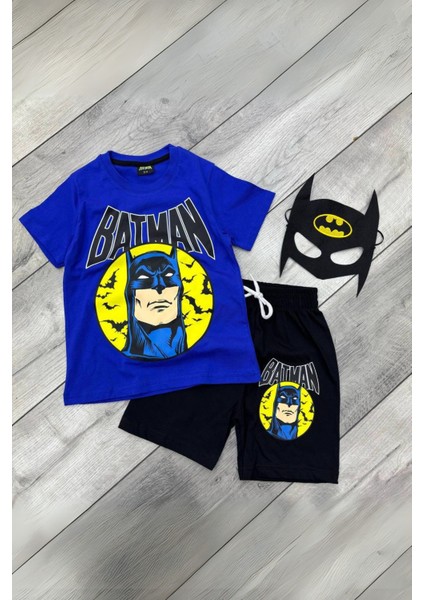 Baskılı Tişört Şort ve Batman Maskeli Mavi Renk Çocuk Takım