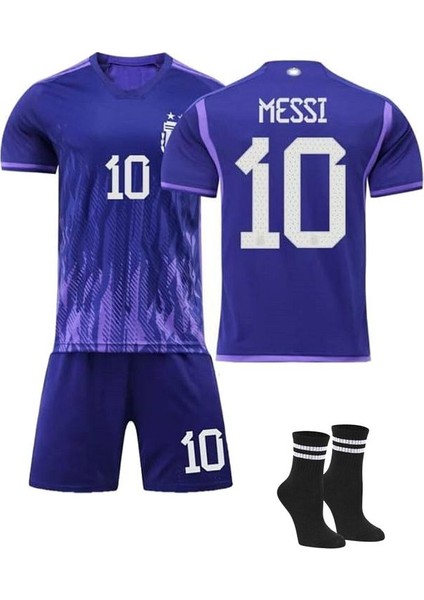 Arjantin 2022 Dünya Kupası Lionel Messi Deplasman Çocuk Forması Forma Şort Çorap