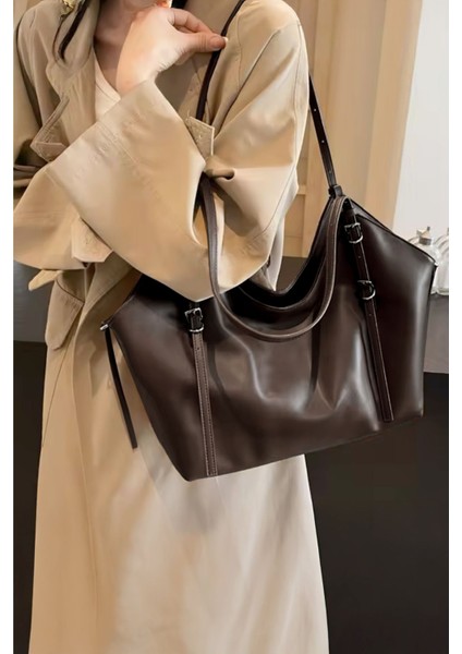 Kadın Kahverengi Deri El Ve Omuz Çantası