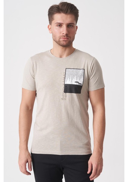 Brasília 3148 Slim Fit Pamuklu Likralı Bisiklet Yaka T-Shirt Bej