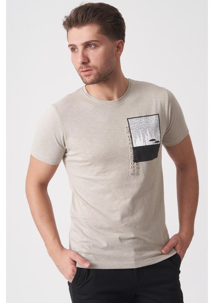 Brasília 3148 Slim Fit Pamuklu Likralı Bisiklet Yaka T-Shirt Bej modelleri