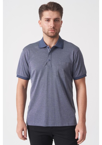 São Paulo 2448 Slim Fit Klasik Polo Yaka Pamuklu Likralı T-Shirt Navy