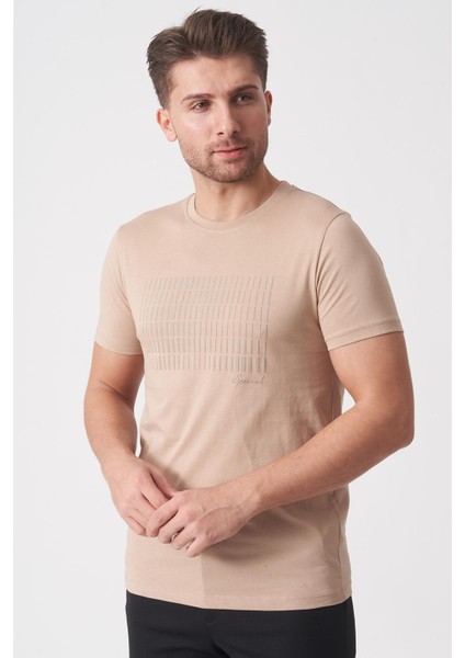 Rio De Janeiro 3087 Slim Fit Bisiklet Yaka Pamuklu Likralı T-Shirt Ekru modelleri