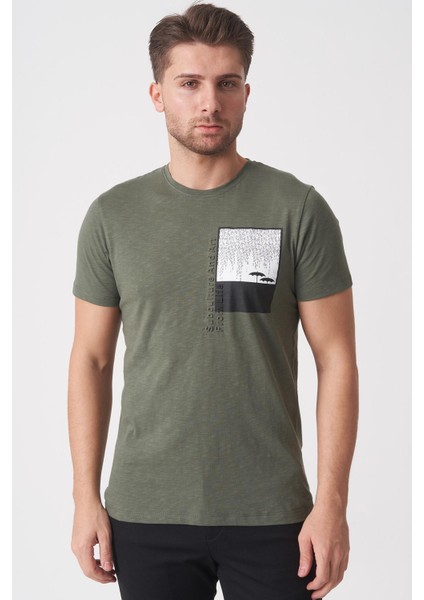 Brasília 3148 Slim Fit Pamuklu Likralı Bisiklet Yaka T-Shirt Haki
