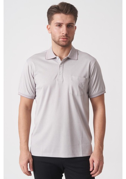 São Paulo 2448 Slim Fit Klasik Polo Yaka Pamuklu Likralı T-Shirt Taş