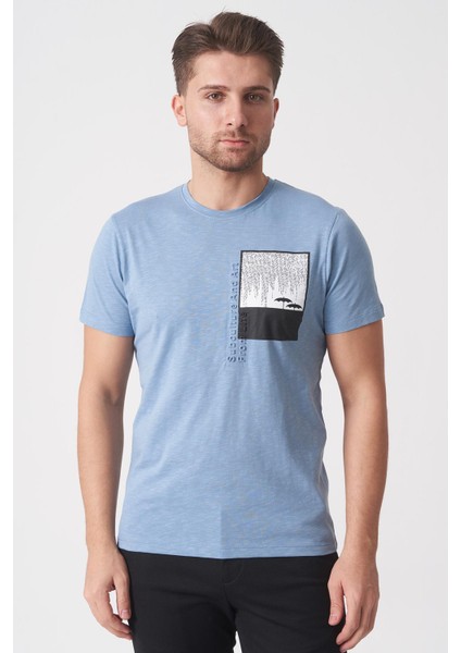 Brasília 3148 Slim Fit Pamuklu Likralı Bisiklet Yaka T-Shirt Mavi