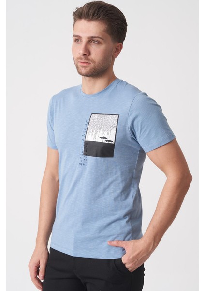 Brasília 3148 Slim Fit Pamuklu Likralı Bisiklet Yaka T-Shirt Mavi fiyatları