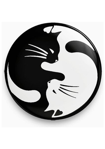 Kedi Ying Yang Şeklinde Siyah Beyaz Rozet Metal