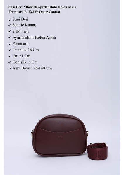 Bordo Shk194 Deri 2 Bölmeli Fermuarlı Ayarlanabilir Kolon Askılı Omuz Çantası U:16 E:21 G:6 Cm modelleri