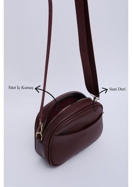 Bordo Shk194 Deri 2 Bölmeli Fermuarlı Ayarlanabilir Kolon Askılı Omuz Çantası U:16 E:21 G:6 Cm indirimleri