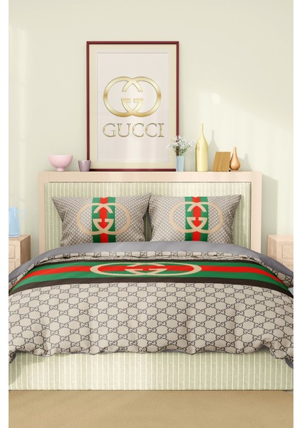 Marka Nevresim Takımı Çift Kişilik Pamuklu Saten Kumaş 6 Parça 3D Dijital Baskı Duvet Cover Set Model No:59