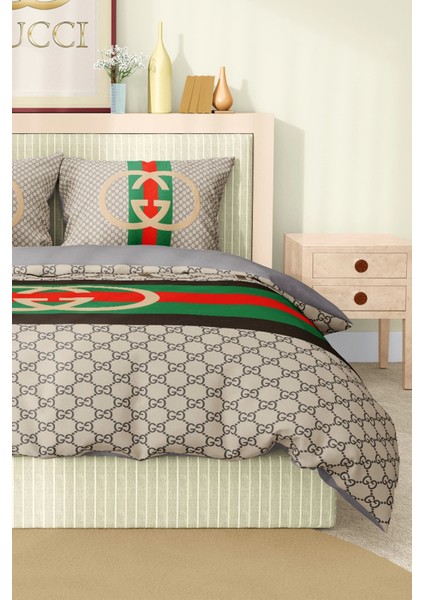 Marka Nevresim Takımı Çift Kişilik Pamuklu Saten Kumaş 6 Parça 3D Dijital Baskı Duvet Cover Set Model No:59