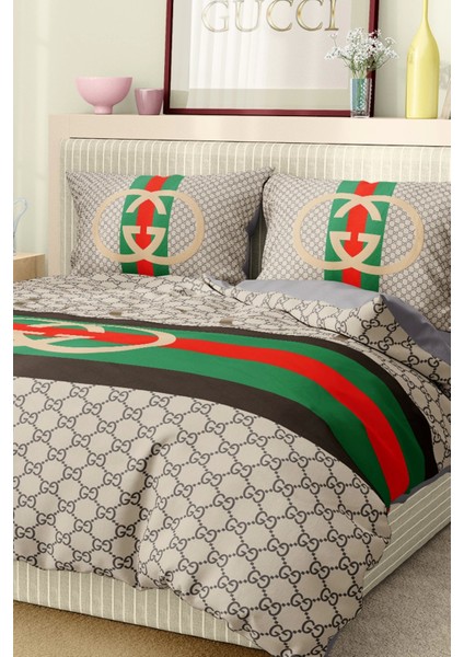 Marka Nevresim Takımı Çift Kişilik Pamuklu Saten Kumaş 6 Parça 3D Dijital Baskı Duvet Cover Set Model No:59