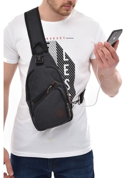 Unisex Suya Dayanıklı Kanvas Usb Kulaklık Çıkışlı Çapraz Askılı Bel Omuz Çanta Göğüs Günlük Bodybag fiyatları