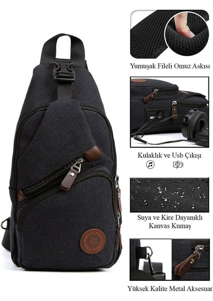 Unisex Suya Dayanıklı Kanvas Usb Kulaklık Çıkışlı Çapraz Askılı Bel Omuz Çanta Göğüs Günlük Bodybag modelleri