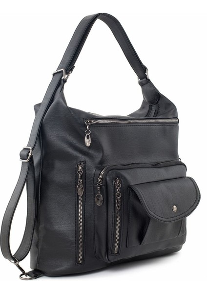 Kadin Siyah Sırt Ve Kol Yıkanma Deri Çanta