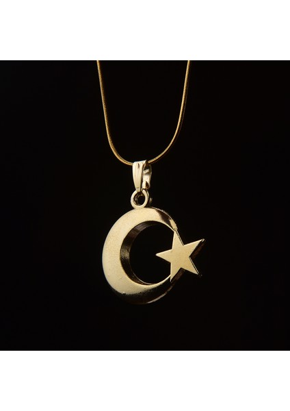 Ay Yıldız Sarı Çelik Kadın Kolye Takı Aksesuar
