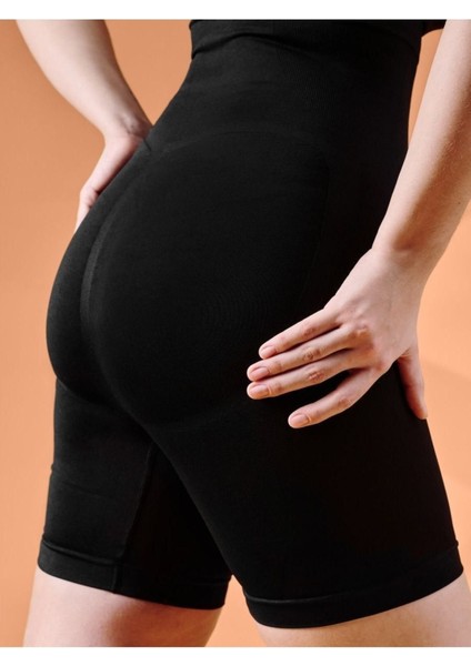 Irina Model Örme Seamless Spor Korse Şort Biker Şort Bisiklet Şortu Içlik Şort Siyah Renk