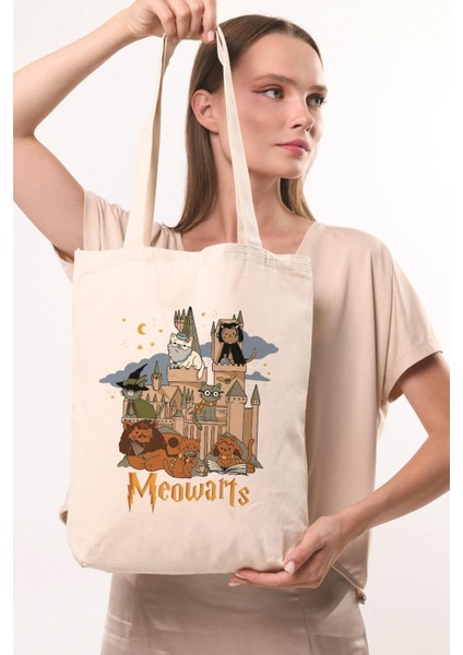 Kanvas Meowarts Baskılı Bez Çanta
