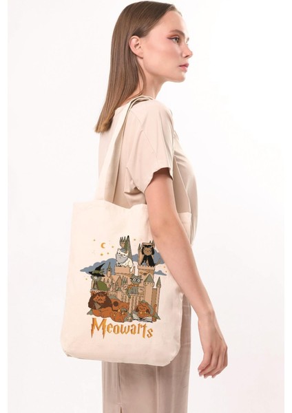 Kanvas Meowarts Baskılı Bez Çanta modelleri