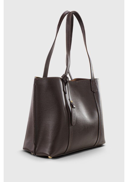 Kadın Üç Bölmeli Kahverengi Deri Görünümlü Shopper Çanta 269 fiyatları