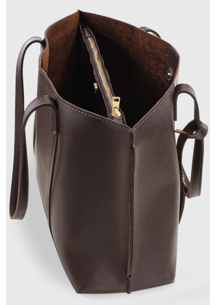 Kadın Üç Bölmeli Kahverengi Deri Görünümlü Shopper Çanta 269 modelleri