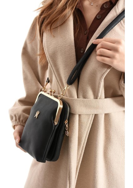 Kadın Siyah Burs Detaylı 3 Bölmeli El Ve Omuz Çantası