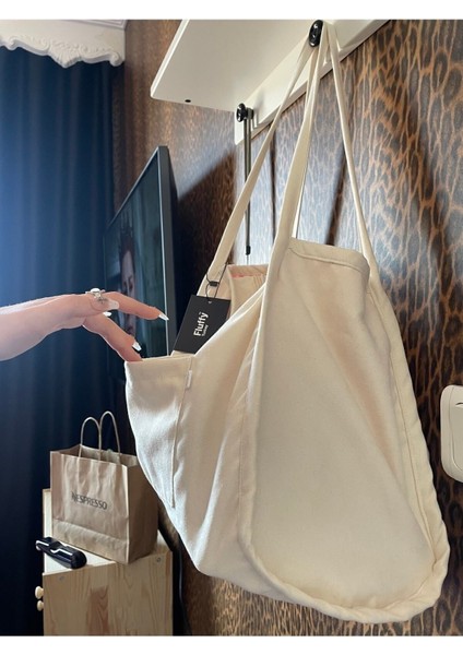 Milky 00s Shopper Bag Fermuarlı, Astarlı , Kumaş, Kol Ve Omuz Çantası / Okul & Günlük