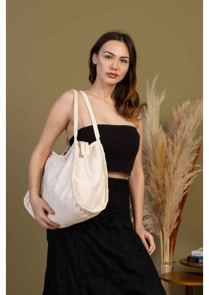 Milky 00s Shopper Bag Fermuarlı, Astarlı , Kumaş, Kol Ve Omuz Çantası / Okul & Günlük modelleri