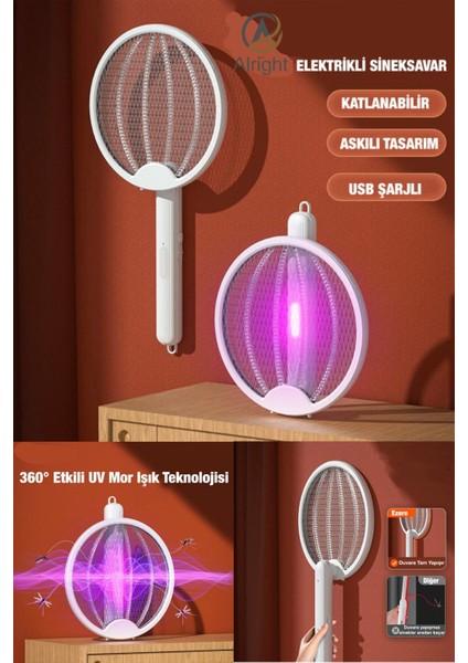 Yeni Nesil Beyaz Şarjlı Sivrisinek ve Haşere Raketi Sinek Cız Sineklik Aleti (Fly Killing) modelleri