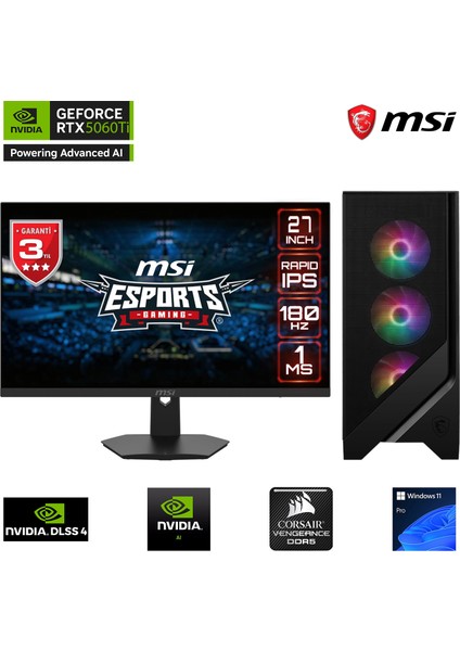 S04DK RTX5000 Gaming I5 14400F 64 GB Ddr5 Ram 2 TB SSD Gen4 RTX5060TI 8 GB 240MM Sıvı Soğutma 27" 180Hz. B760 Oyuncu bilgisayarı