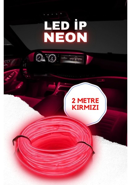 10 Adet Araç Içi Kırmızı Neon Ledi Ip LED Torpido Ledi 2 Metre Neon LED