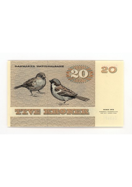 Denmark Danimarka 20 Kroner 1972 – Aunc