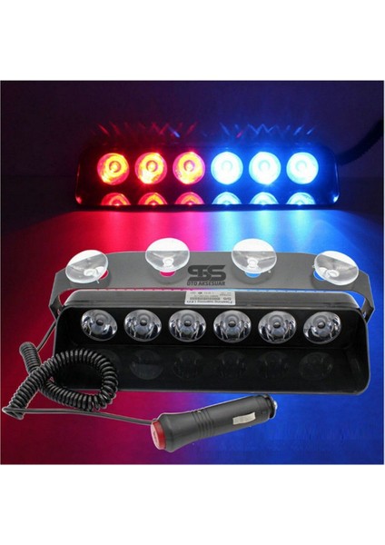 S6 Lamba Cam Içi Vantuzlu 6 LED Kırmızı Mavi Çakmaklık Girişli 12 Mod Lamba