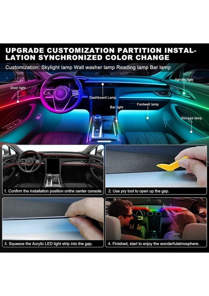 Araç Içi Ambiyans Aydınlatma Sistemi 18 In 1 Rgb LED Bluetooth Destekli - Müzik ve Ses Duyarlı modelleri