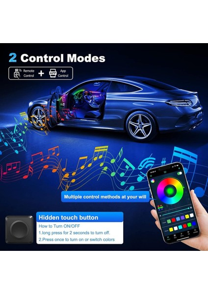 Araç Içi Ambiyans Aydınlatma Sistemi 18 In 1 Rgb LED Bluetooth Destekli - Müzik ve Ses Duyarlı fırsatları